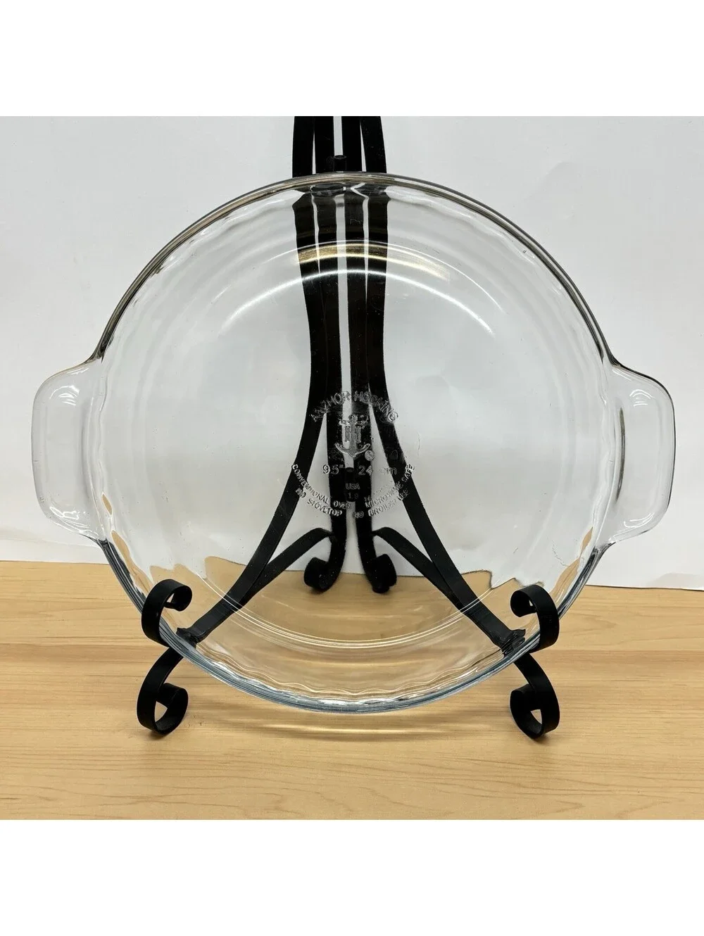 Vintage Anchor Hocking 9.5” Clear Glass Pie Plate 24cm Scalloped USA